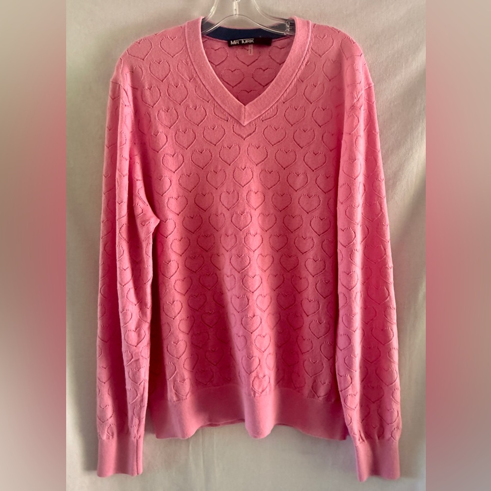 Chic Mr Turk Pink Heart V-Neck Sweater New W/O tags